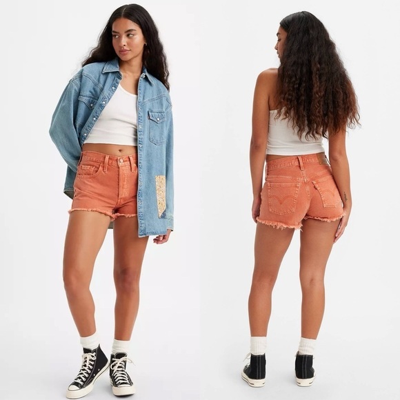 Levi's® Premium 501® High Rise Women’s Colored Denim Shorts in Leaf Orange Sz 26 - Picture 12 of 12